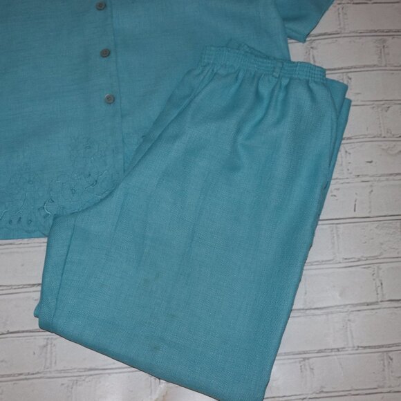 Aqua Blue Alfred Dunner button-down shirt and pants set 16/18P - Picture 5 of 7